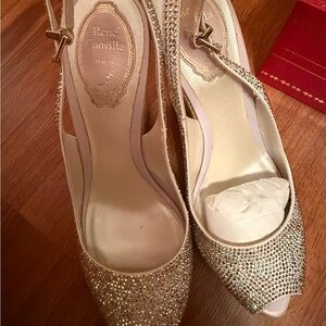 Rene Caovilla Gold Crystal Embellished Heels